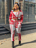 2 Piece Outfit Patchwork Crop Zipper Jacket and Pants Set WSY-5810