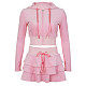 Women Hooded Jacket Tiered Skirt Fall Winter Pink Outfits RS-06399