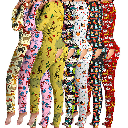 Cute Cartoon Print Skinny Pajama One Piece Jumpsuit BNY-7240