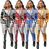 2 Piece Outfit Patchwork Crop Zipper Jacket and Pants Set WSY-5810