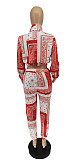 2 Piece Outfit Patchwork Crop Zipper Jacket and Pants Set WSY-5810