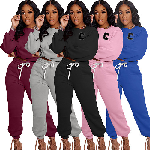 Leisure Women Crew Collar Full Sleeves Sporty Pants 2 Pieces Sets WA-7306428