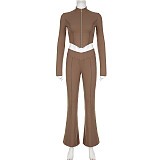 2 Piece Set Long Sleeve Zip Up Jacket Flare Pants Track Suit RS-08152