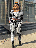 2 Piece Outfit Patchwork Crop Zipper Jacket and Pants Set WSY-5810