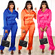 Feather Spliced Long Sleeve Shirt Straight Pants Suit WSY-5956