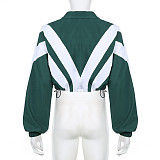 Casual Patchwork Contrast Zipper Collar Long Sleeve Two Pieces RS-10032