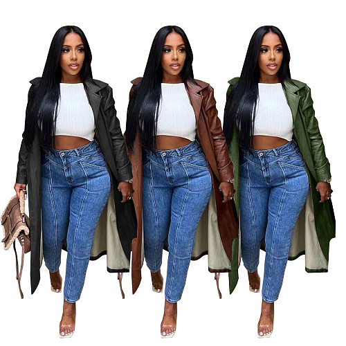Oversized Long Waterproof Leather Trench Coat PINH-13311