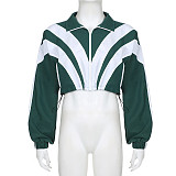 Casual Patchwork Contrast Zipper Collar Long Sleeve Two Pieces RS-10032