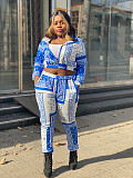 2 Piece Outfit Patchwork Crop Zipper Jacket and Pants Set WSY-5810