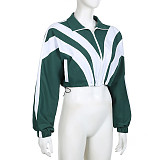 Casual Patchwork Contrast Zipper Collar Long Sleeve Two Pieces RS-10032