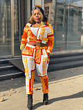 2 Piece Outfit Patchwork Crop Zipper Jacket and Pants Set WSY-5810