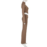 2 Piece Set Long Sleeve Zip Up Jacket Flare Pants Track Suit RS-08152