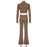 2 Piece Set Long Sleeve Zip Up Jacket Flare Pants Track Suit RS-08152