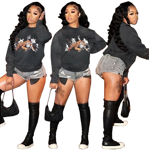 Casual Pullover Tiger Printed Crewneck Hoodies BANM-6008