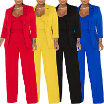 Elegant Ladies Suit Coat +Straps Jumpsuits Solid Color Two Pieces Sets BGN-238