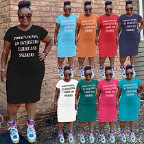 5XL Letter Print Short Sleeve Plus Size T Shirt Dress WA-714918