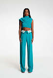 Retro Women Lapel Design Loose Wide-leg Straight Pants ZS-0646
