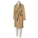 Women's Woolen Long Sleeve Lapel Neck Loose Trench Coat ZS-0644