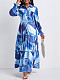 Elegant Girls Prints Lapel Buttons Pleated Long Dresses YH-5350