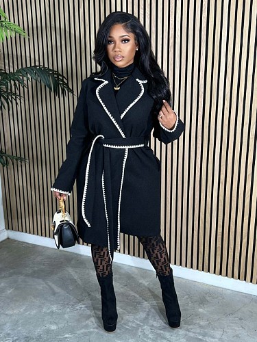 Women's Woolen Long Sleeve Lapel Neck Loose Trench Coat ZS-0644