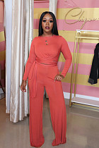 Spring Solid Lace-Up Long Sleeve Two-Piece Pants Set LUO-3030