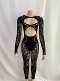 Lace Hollowed Out Slim Fitting Long Sleeved Knitted Jumpsuit RS-0089