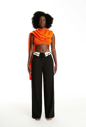 Retro Women Lapel Design Loose Wide-leg Straight Pants ZS-0646