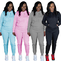 Solid Hooded Sweatshirt Jogging Pants Tracksuit LUO-3669