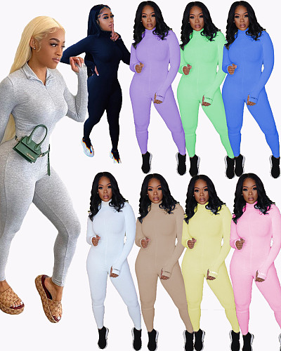 Elasticity Fitness Jumpsuits Womens Designer Long Sleeve Zipper Bodysuits LUO-3062