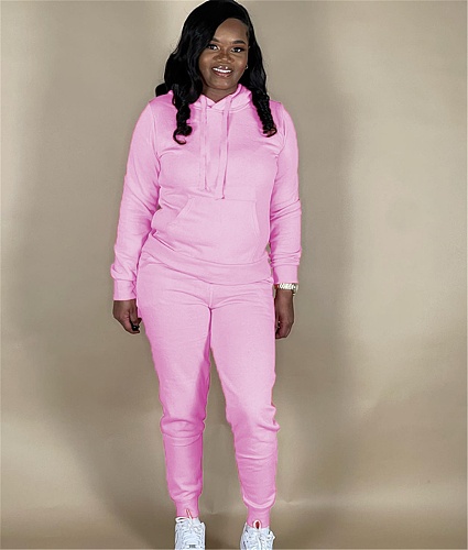 Solid Hooded Sweatshirt Jogging Pants Tracksuit LUO-3669
