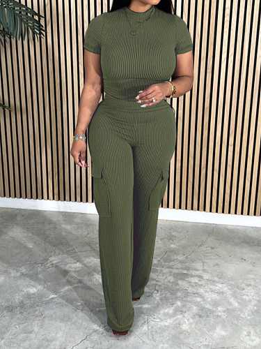 Casual Women Short Sleeves Tops And Long Pants 2 Pieces Suits YH-5316