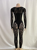Lace Hollowed Out Slim Fitting Long Sleeved Knitted Jumpsuit RS-0089