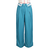 Retro Women Lapel Design Loose Wide-leg Straight Pants ZS-0646