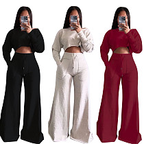 Women Casual Long Sleeve Crop Top and Pocket Pant Two Piece OLY-6111