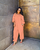 Solid Casual Sweet Loose Overalls Linen Off Shoulder Jumpsuit OLY-6017