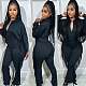 2024 Fringe Zipper Black Hoodie Jumpsuit JR-3754