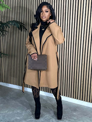 Women's Woolen Long Sleeve Lapel Neck Loose Trench Coat ZS-0644