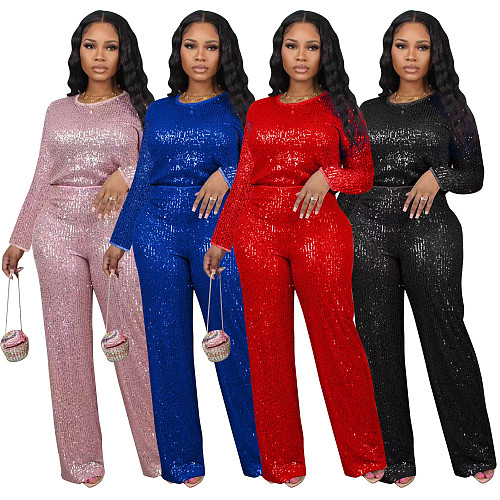 2024 Women Sequin Long Sleeves Long Pants Two Pieces Sets OD-8649