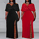 2024 Large Size 4XL Women Off Shoulder Pearl Split Maxi Dress NY-3102