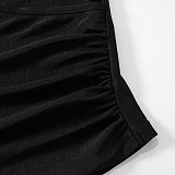 Black Deep V Long Sleeve T Shirt Leggings Set MXXB-22ST201