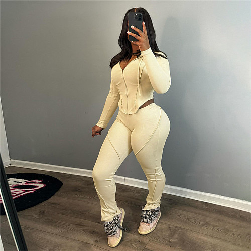 2024 Solid Zip Up Hoodie Jacket and Pants Set DLS-K23S40048