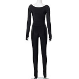 Black Deep V Long Sleeve T Shirt Leggings Set MXXB-22ST201