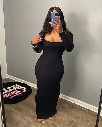 Sexy Low-cut Long Sleeves Ladies Slim Long Dresses YH-5337