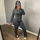 2024 Solid Zip Up Hoodie Jacket and Pants Set DLS-K23S40048