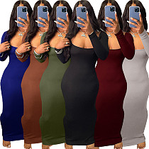 Sexy Low-cut Long Sleeves Ladies Slim Long Dresses YH-5337