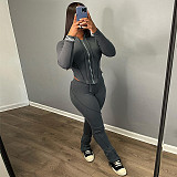 2024 Solid Zip Up Hoodie Jacket and Pants Set DLS-K23S40048