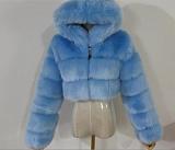2025 Autumn Winter Women Short Faux Fur Hoodies Coat Large Size RS-QYXLM