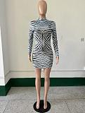 Sexy Printed High Neck Long Sleeves Bodycon Mini Dress YNS-2624