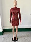 Sexy Printed High Neck Long Sleeves Bodycon Mini Dress YNS-2624