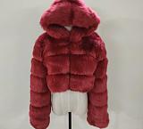2025 Autumn Winter Women Short Faux Fur Hoodies Coat Large Size RS-QYXLM
